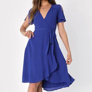 Lulus: Rise to the Occasion Royal Blue Midi Wrap Dress